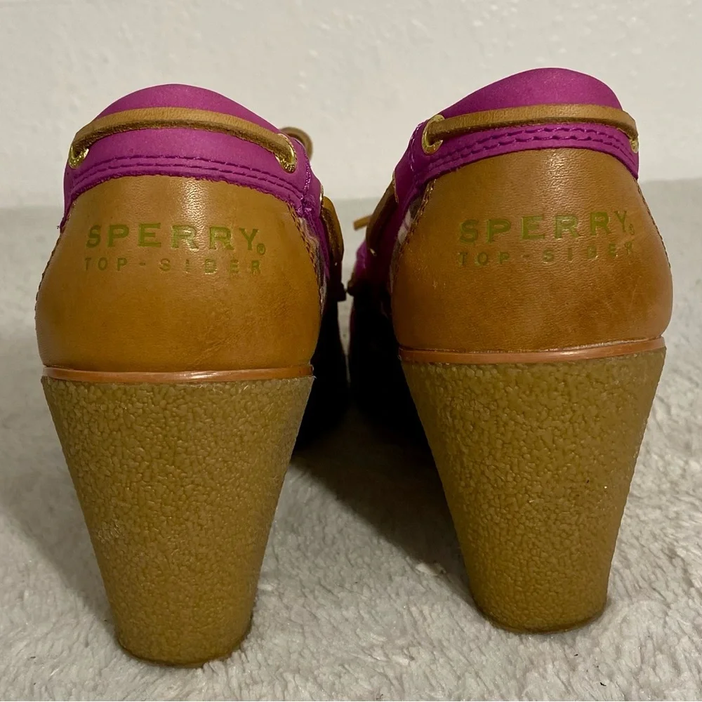 Sperry Top-Sider Goldfish Pink Tan Plaid Wedges Women’s Size 7.5M